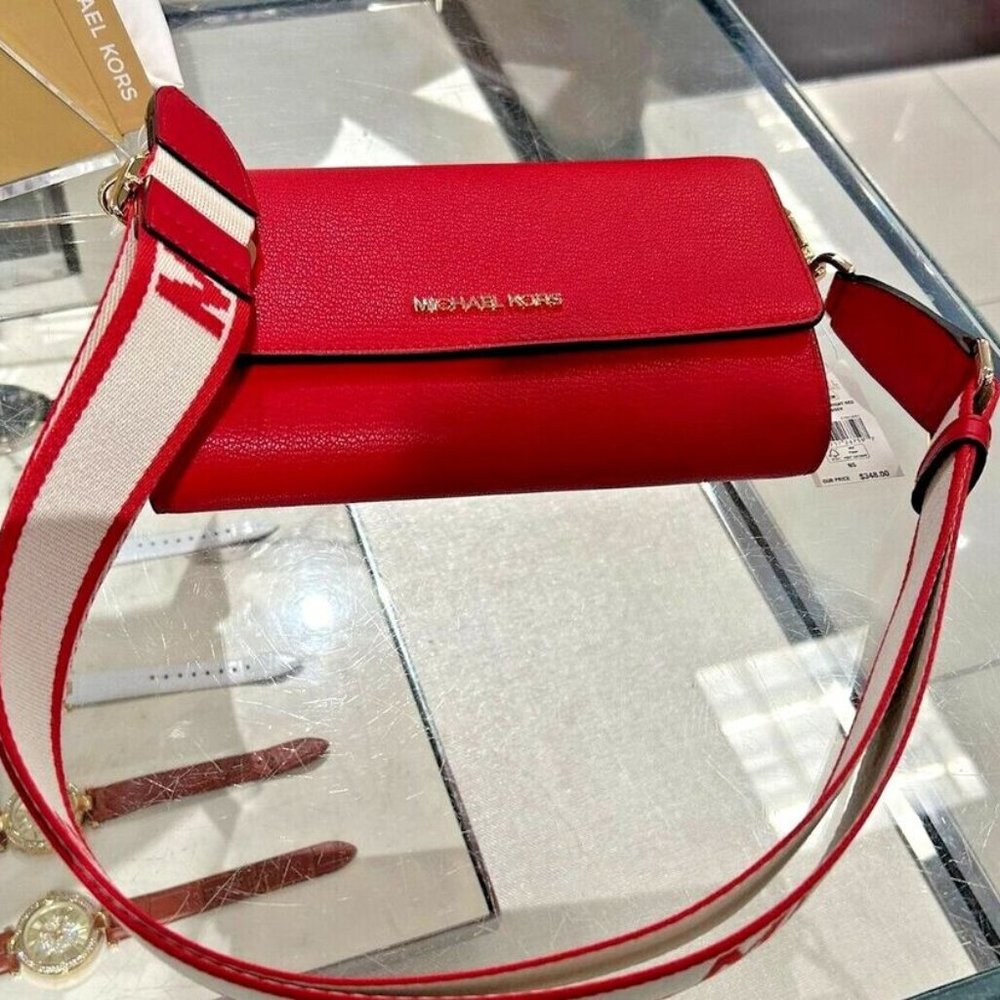 Michael Kors Red Leather Seduction: Zip Around Crossbody Statement